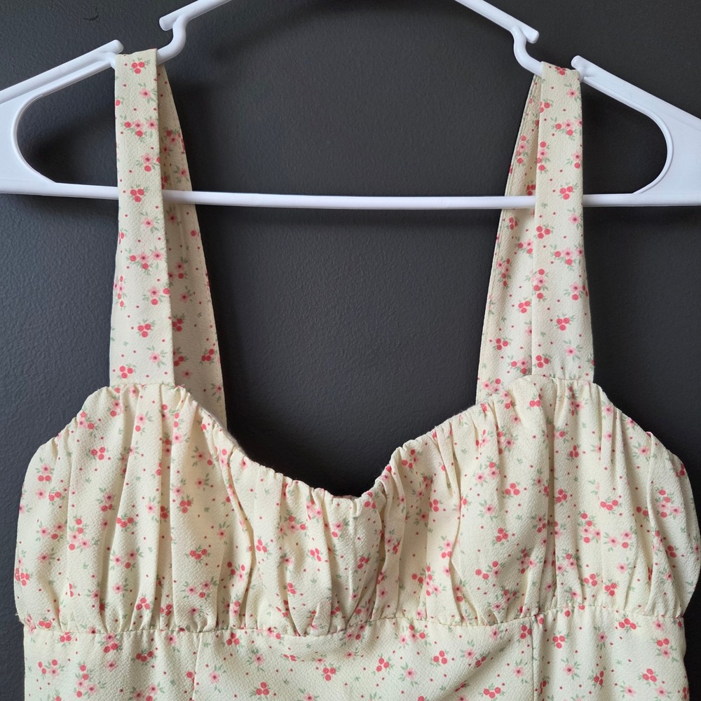 Princess Polly‎ Yellow Floral Ruched Bust Mini Dress US 6 Sundress Summer Slit - Picture 2 of 8